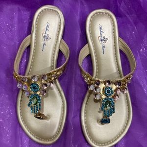 BRAND NEW Gold Hamsa Hand with Flower Sandals
